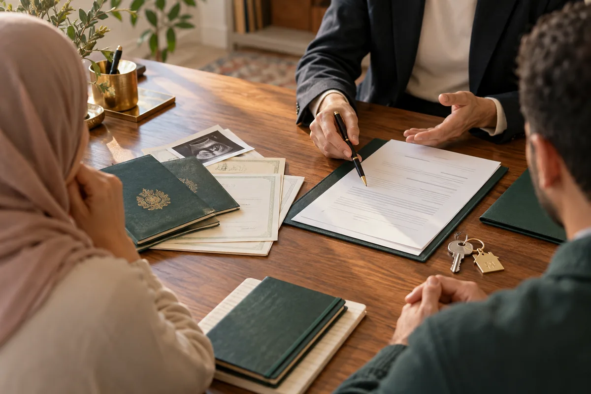 Premier conseil sur une situation juridique au Maroc : documents de famille, clés de logement et contrat réunis pour consultation