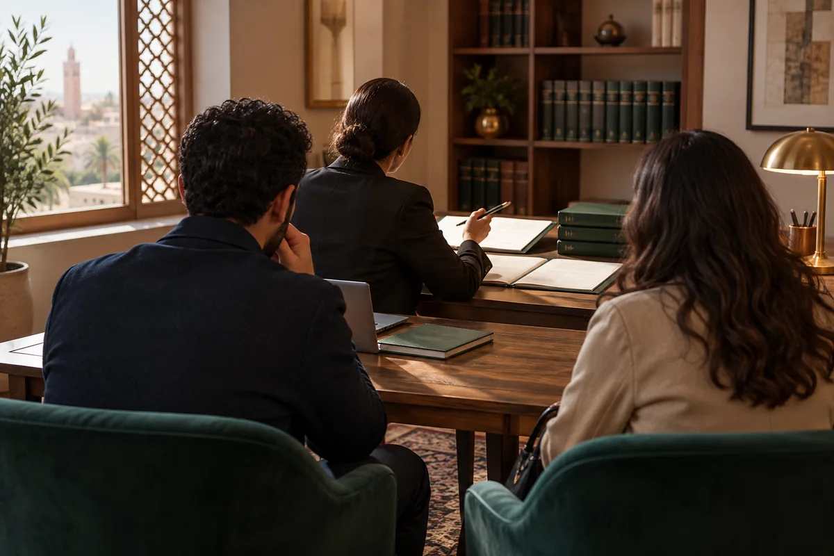 Plainte, convocation et défense pénale : silhouettes de dos dans une salle de consultation confidentielle